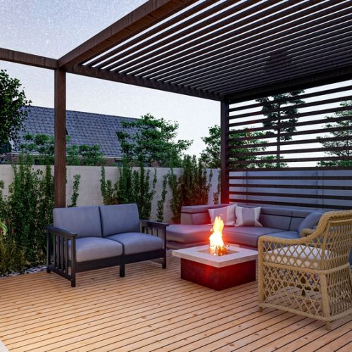 Modern,Fire,Pit,And,Pergola,3d,Desgin,With,Render