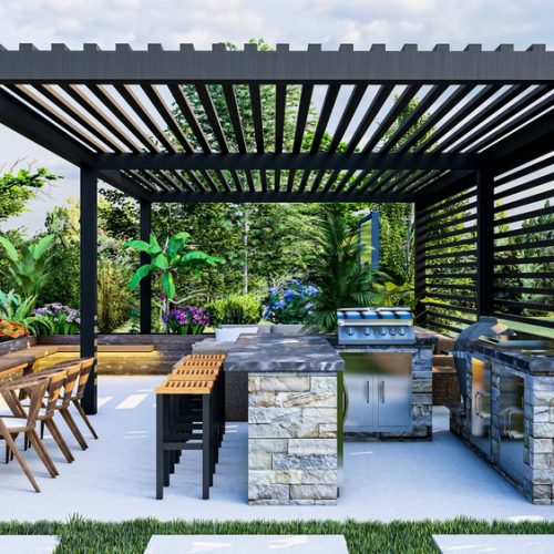 3d,Rendering,Of,Outdoor,Kitchen,And,Bbq,Area,|,Backyard